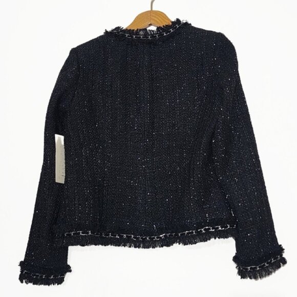 Boston Proper Womens 12 Chain Detail Tweed Jacket Wool Blend Coat Preppy Top - Picture 2 of 8